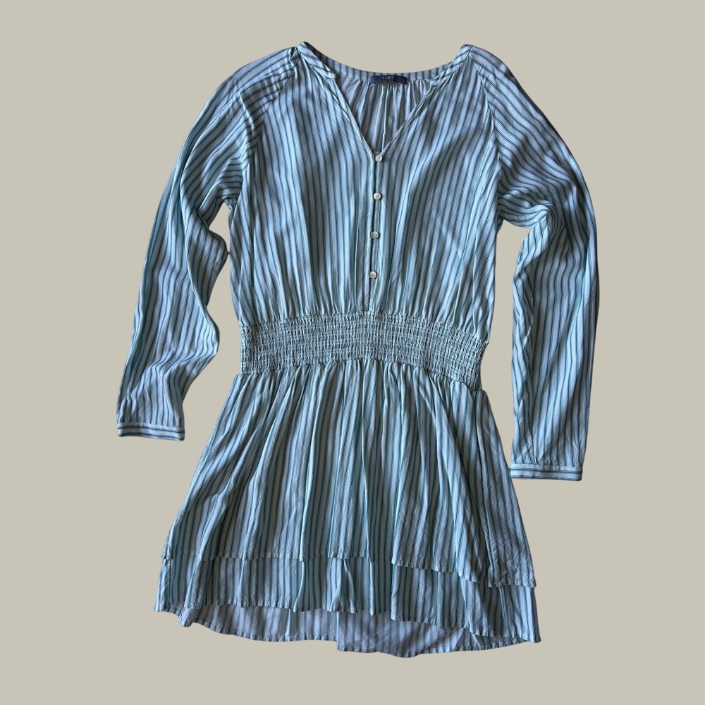 TART striped shirtdress button front smocked waist midi dress women's M